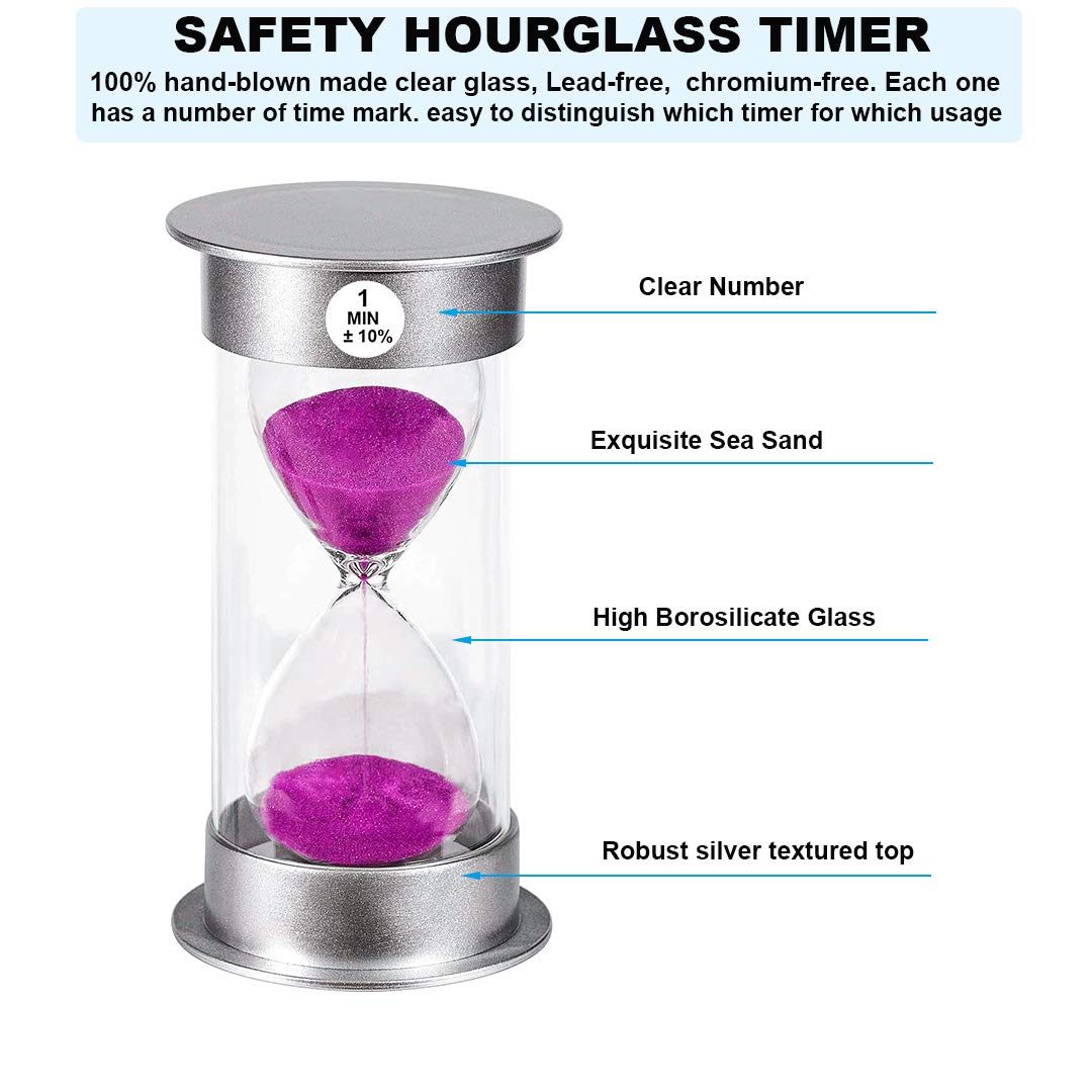 Suliao Sand Timer 1 Minute Hourglass, Unbreakable Colorful Sand Watch 1 Min, Large Purple Sand Clock One Minute, Plastic Hour Gl
